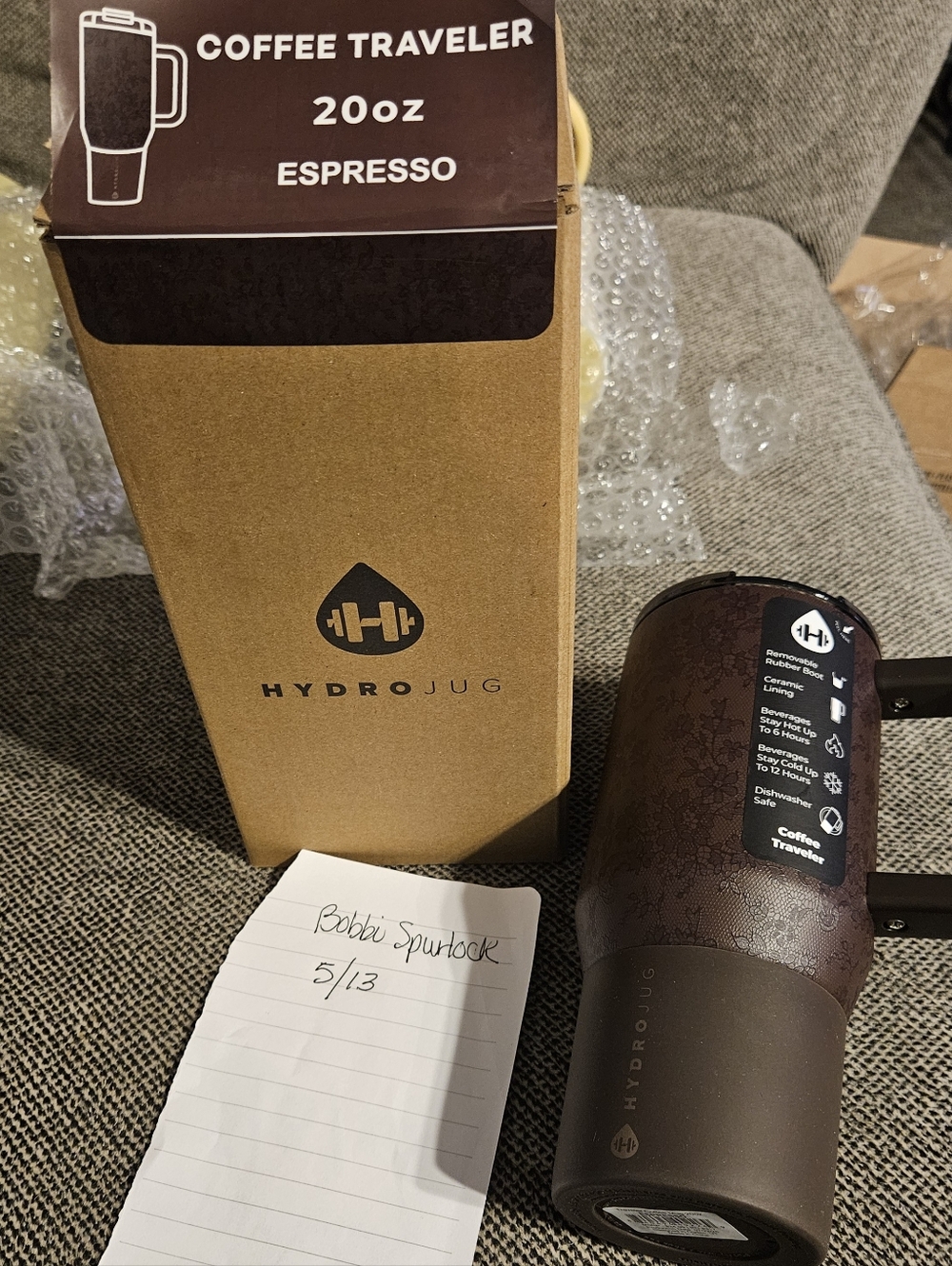 HydroJug Coffee Traveler in Espresso Brown. NWT